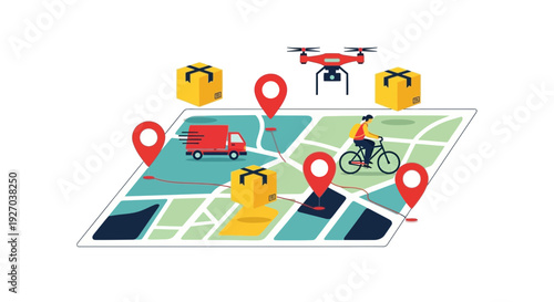GPS Navigation Map with Drone and Vehicle.