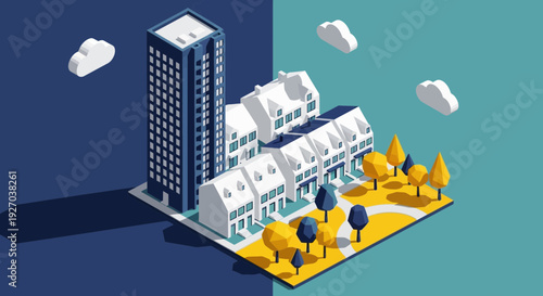 Isometric 3D Model of Residential Buildings.
