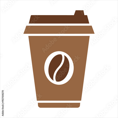 Flat Brown Takeaway Coffee Cup Icon With Coffee Bean Logo Vector Design