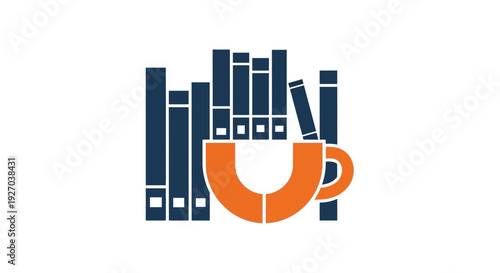 Orange Coffee Cup with Books Illustration.