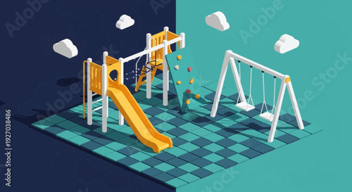 Playground Equipment on Checkered Flooring.