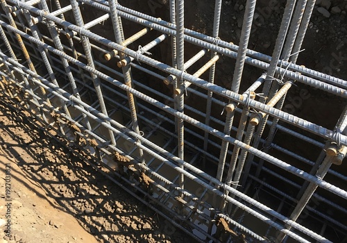 Steel rebar grid for construction foundation
