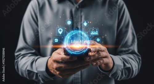 Wallpaper Mural Person using augmented reality technology on a handheld device Torontodigital.ca