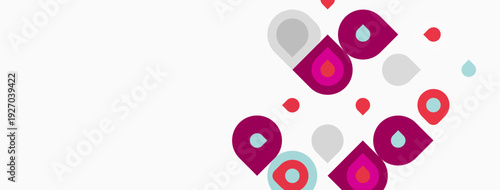 Abstract design features colorful circles, varying sizes, scattered across white background. Minimalist, playful composition.