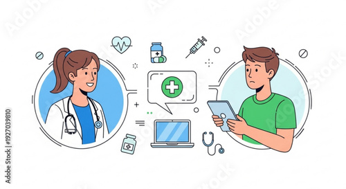 Telemedicine concept with doctor and patient online consultation