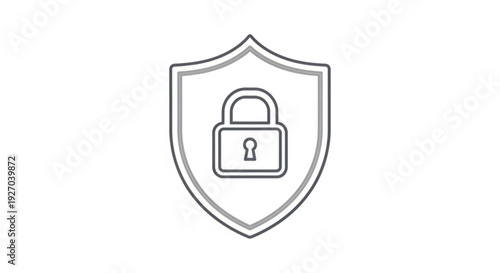 Shield icon with lock symbol for security and protection concepts on white background