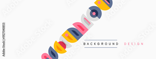 Colorful abstract shapes cascade diagonally across white space. Minimalist design elements suggest modern aesthetic. Simple, clean presentation.