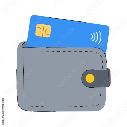 Credit card in wallet isolated on white background. Representing cashless payment, digital banking and personal finance concept. Symbol of contactless transaction, online shopping.