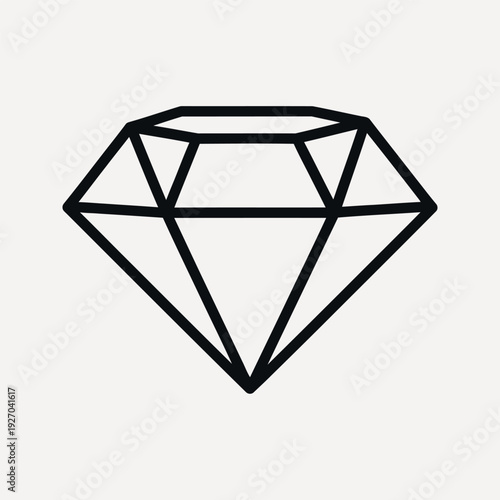 Simple black outline of a faceted diamond gemstone on a light neutral background jewel precious stone