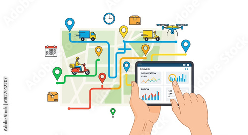Modern Logistics and Delivery Tracking System Illustration.