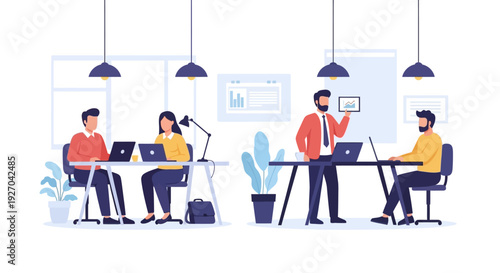 Modern Office Collaboration and Productivity Scene.