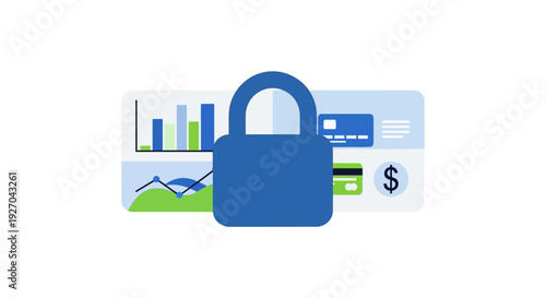 Secure Financial Data Protection with Padlock Icon. Business Security and Privacy Concept Illustration.