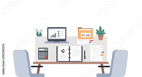 Modern Office Desk Setup with Technology and Documents.