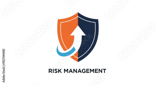 Risk management concept with shield and upward arrow representing protection and growth.