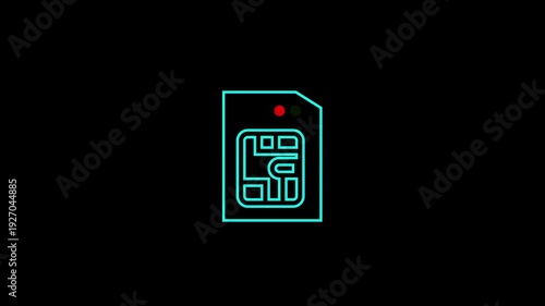 Sim card icon animation on black background. Mobile cellular phone sim card chip. Mobile telecommunications technology symbol. 4k video
