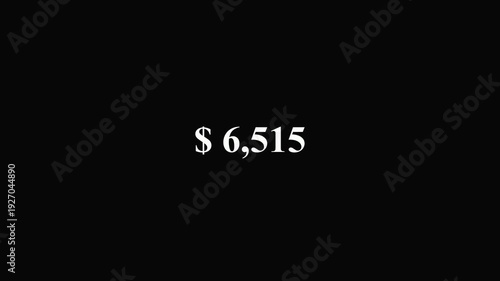 Ten thousand dollar counting animation from zero to  ten thousand on a transparent background, 0 to 10000 dollar money counter animation with alpha channel in 4k.