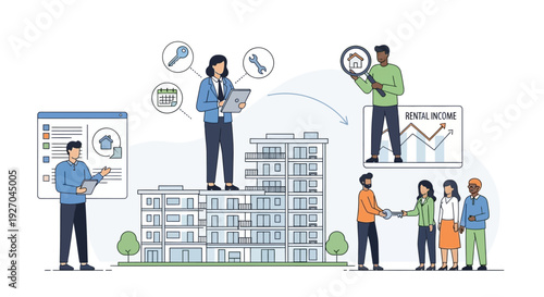 Real Estate Business Transaction and Property Management Illustration.