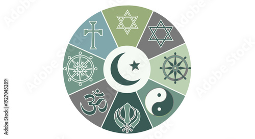 Diverse Religious Symbols Representing Various Faiths and Beliefs.