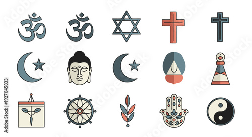 Collection of religious symbols from various faiths and cultures.