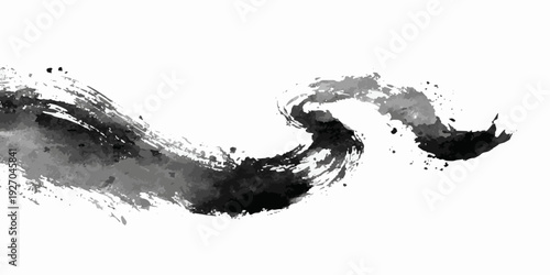 Dynamic black ink splash and splatter abstract art on white background