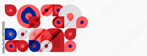 Abstract composition featuring overlapping circles. Red, white, blue hues create dynamic visual texture. Simple shapes, modern design.