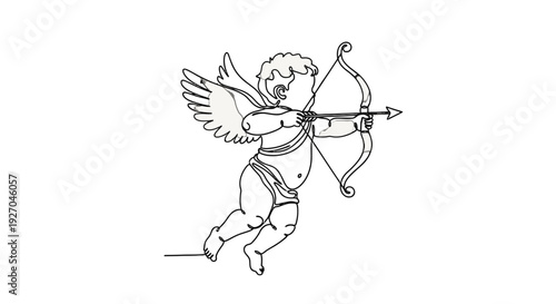 Cupid flying with bow and arrow, Valentine's Day illustration.