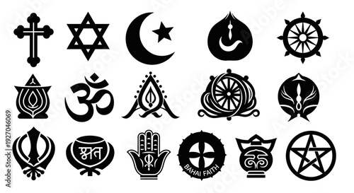 Collection of Religious Symbols from Various Faiths and Beliefs.