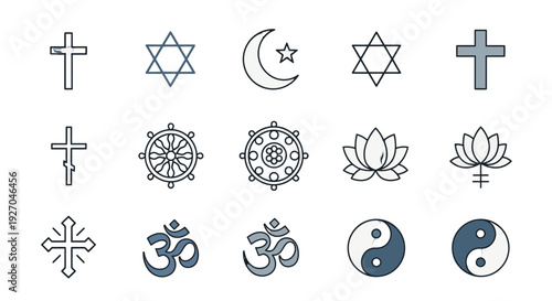 Collection of Religious and Spiritual Symbols from Various Faiths.