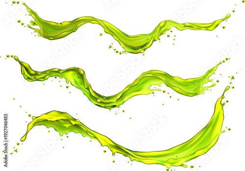 Green liquid splash waves set isolated on white