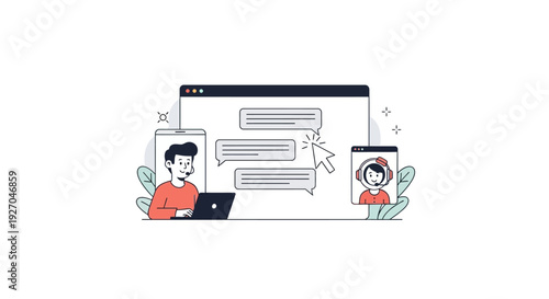 Online Customer Support Chat Interface Illustration.