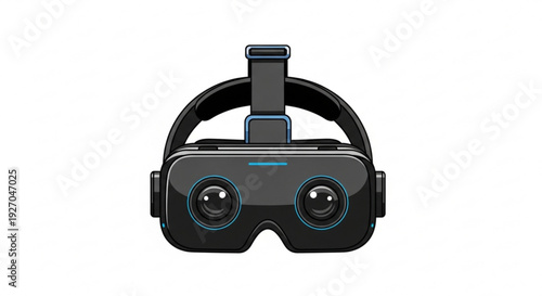 Black virtual reality headset with blue accents on white background for gaming and technology