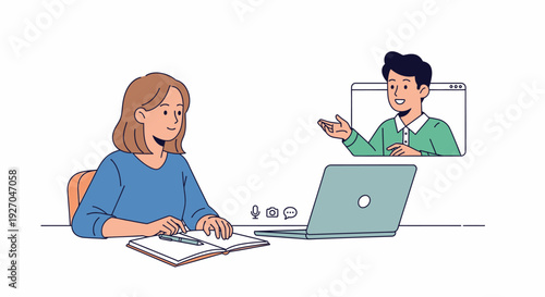 Online learning and remote collaboration illustration.