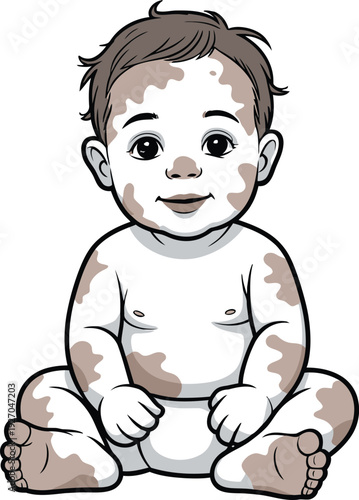 Adorable baby with vitiligo sitting and smiling