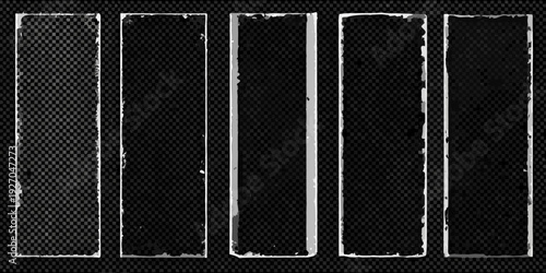 Abstract arrangement of five vertical textured rectangular blocks