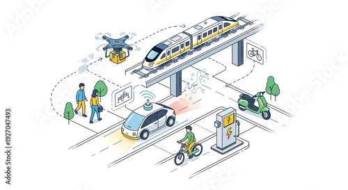 Smart City Transportation Network with Autonomous Vehicles and Drones.