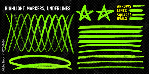 Green highlighter marks stars and lines on a dark background