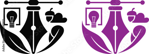 Creative inspiration with pen, lightbulb, and apple