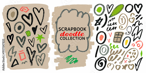 Colorful doodle elements and a scrapbook collection illustration on white