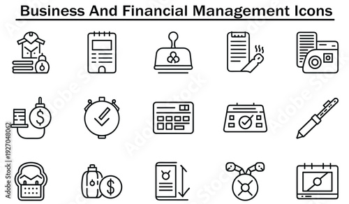 Business and financial management icons for office workflow and planning.