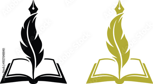 Elegant open book with pen symbolizing knowledge and creativity