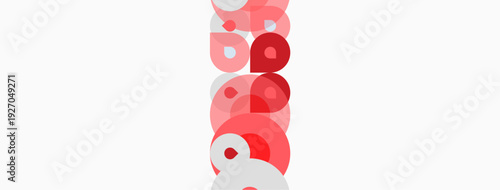 Abstract design features overlapping red circles, varying opacity, white background. Minimalist composition creates visual interest.