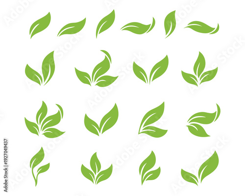 Diverse Green Leaf Icons Collection, Organic Vector Elements
