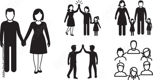 Black and white illustrations of various family and social relationships