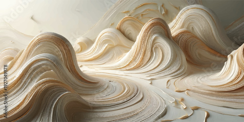 Abstract brown chocolate swirl wallpaper featuring a liquid wavy pattern of circles and elegant gold lines in a flowing artistic texture