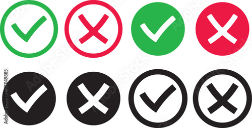 Checkmarks and crosses symbols in various colors