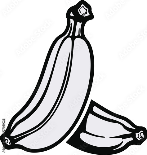 Minimalist frozen banana slices vector sticker, bold black thick clean outline, pure white background, isolated object 1