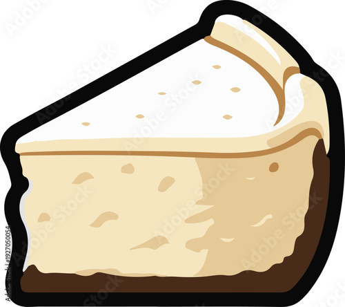Minimalist frozen cheesecake slice vector sticker, bold black thick clean outline, pure white background, isolated object 1