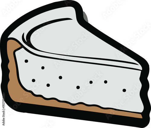  Minimalist frozen cheesecake slice vector sticker, bold black thick clean outline, pure white background, isolated object