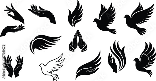 Stunning black silhouettes of hands and birds in flight