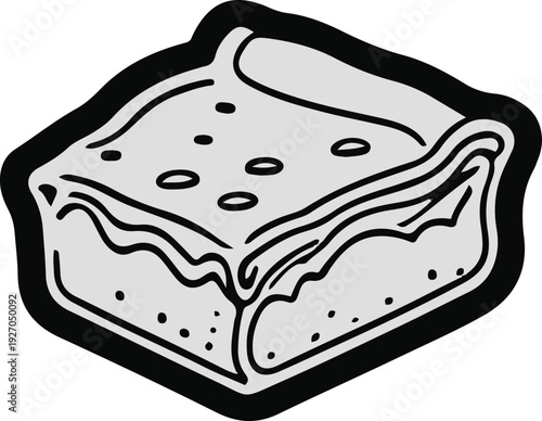 Minimalist frozen lasagna slice vector sticker, bold black thick clean outline, pure white background, isolated object 1
